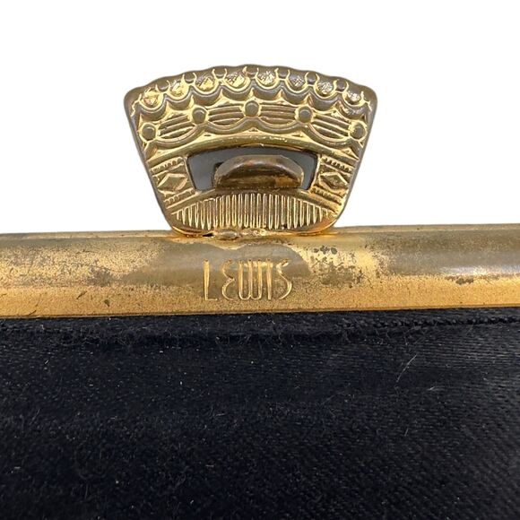 Lewis Black Fabric Clutch Purse Metal Frame Kiss Lock Closure Womens USA‎ Made - Picture 8 of 10